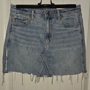American Eagle High Rise A Line Denim Frayed Hem Mini NWT $68 Retail